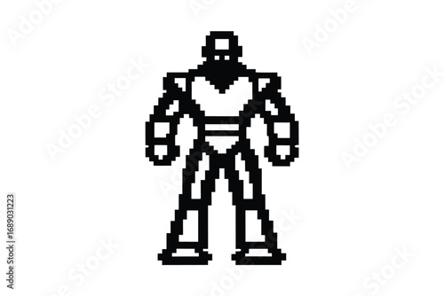 Pixel Art Style Muscular Heroic Character isolated on White Background