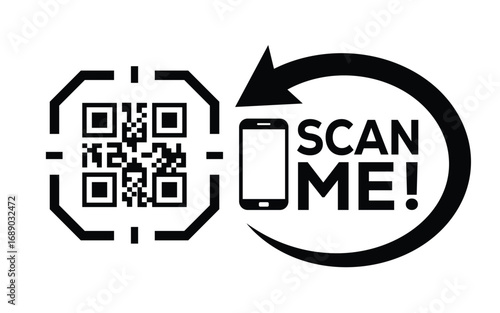 QR code scan icon set. Scan me frame. QR code scan for smartphone. QR code for mobile app, payment and identification. Vector illustration.