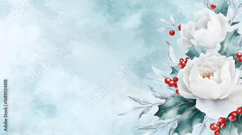 Winter Floral Watercolor Banner.