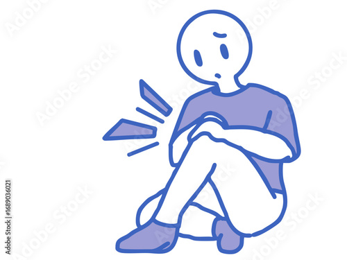 膝痛に悩む人物イラスト 青色の服