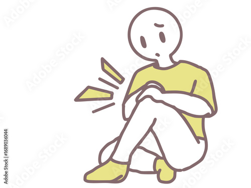 膝を抱えるキャラクターイラスト 黄色シャツ