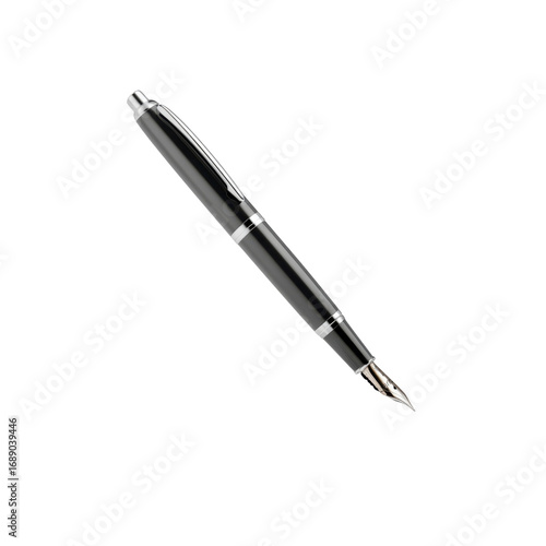 Elegant Black and Silver Fountain Pen Isolated on Black Background