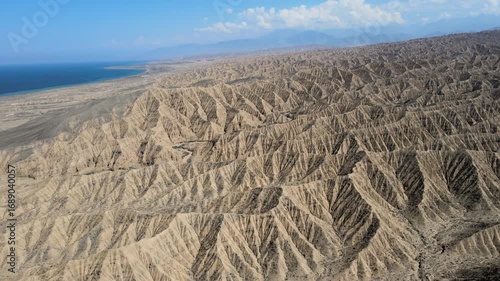 The aerial view of Ak Sai Canyon in Kyrgyzstan