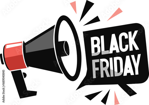 Black Friday Announcement Megaphone vector with Text Isolated on a transparent background