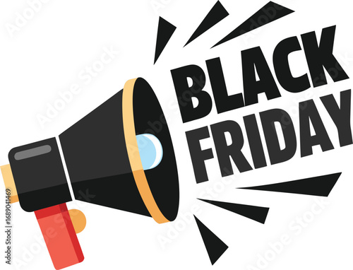Black Friday Announcement Megaphone vector with Text Isolated on a transparent background