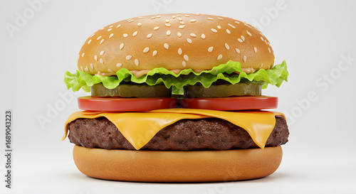 Burger with meat and cheese isolated on white background
