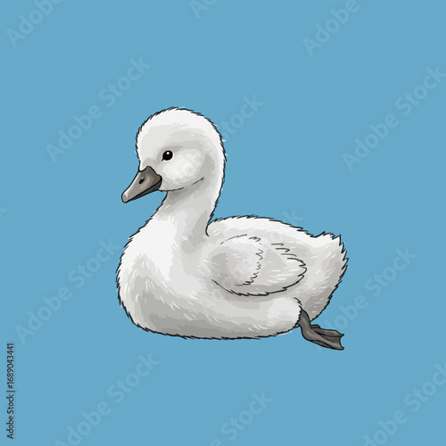 Cute White Swan Cygnets with Black Beak, Fluffy Feathers, and Gentle Expression.