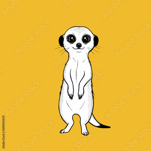 Charming cartoon meerkat standing upright, with distinctive black eye patches and a friendly smile.