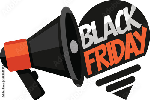 Black Friday Announcement Megaphone vector with Text Isolated on a transparent background