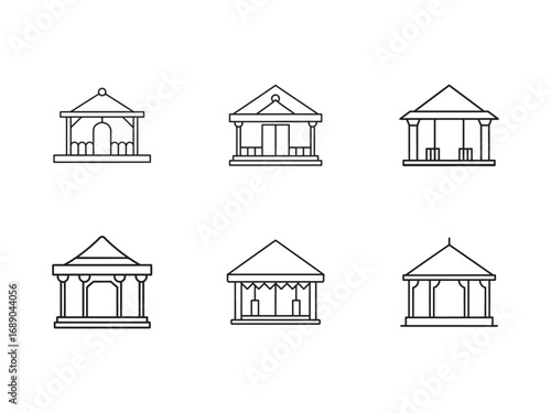 Architectural Pavilion Icon Set Minimalist Outlines of Shelters and Structures for Design Projects and Web Graphics