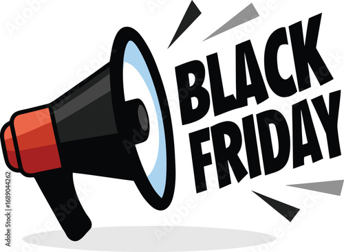 Black Friday Announcement Megaphone vector with Text Isolated on a transparent background