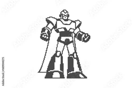 Pixelated Cartoon Robot Armor with Cape on White Background