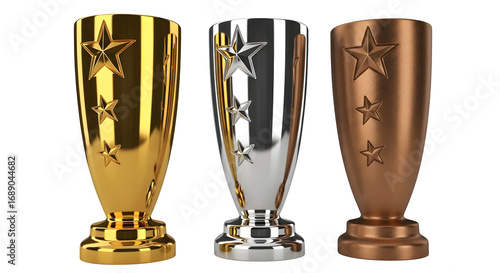 Gold, silver, bronze trophies gleam against black. Awards shine, ideal for presentations, achievements, or branding projects.