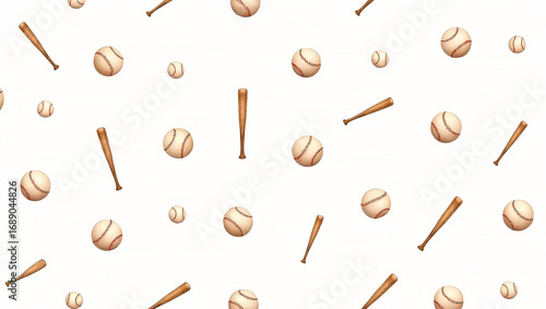 Hand drawn watercolor seamless pattern Baseball and baseball bat. softball baseball bat scarf. Repeated background in retro style. Sport pattern.