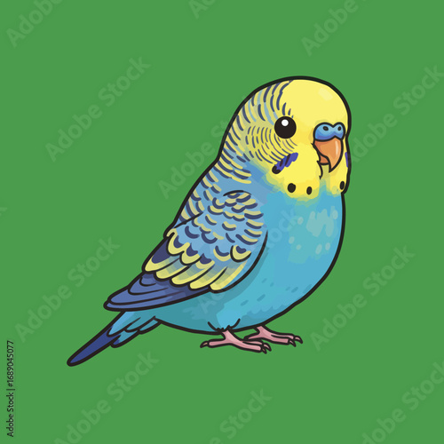 Adorable Cartoon Budgerigar Bird with Yellow Head and Blue Body.