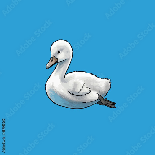 Elegant White Swan with Smooth Feathers and a Curved Neck, Swimming Gracefully.