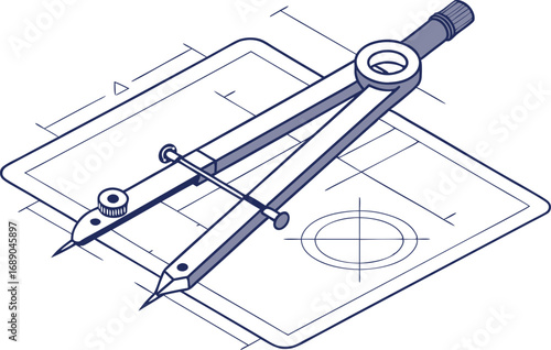 Architectural blueprint for a house construction project with drafting tools and engineering documents