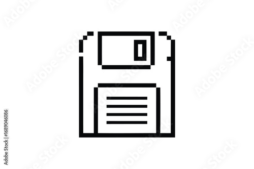 Pixelated Floppy Disk Icon Isolated On White Background for Retro Designs