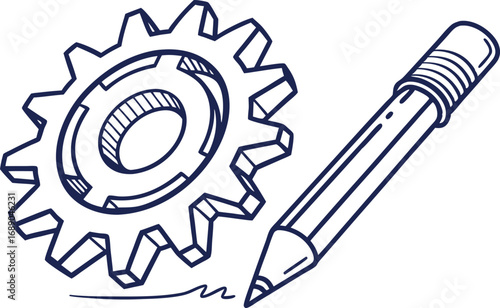 Engineering a concept for industrial mechanical power with 3D gears and a cogwheel icon