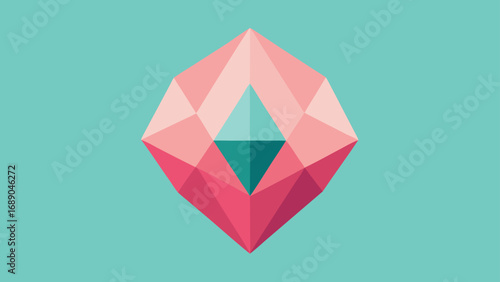 Geometric Crystal Gemstone Shape in Pink and Teal on a Teal Background abstract