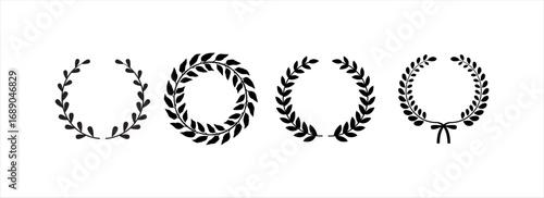 Retro laurel wreaths set. Circle winner trophy decor elements for award banner, emblem, label, badge.