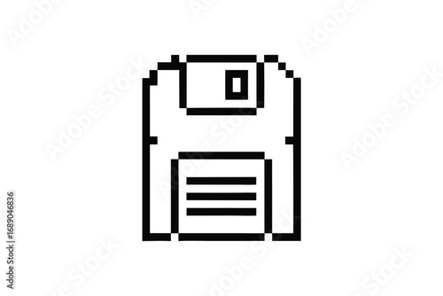 Pixelated Floppy Disk Outline Icon On White Background Computer Storage Design