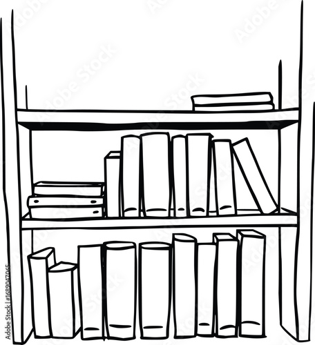 Bookshelf with irregular book arrangement 
