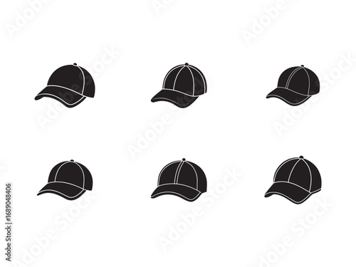 Baseball cap icons collection on white background a simple and stylish design representing sport fashion and casual headwear for graphic designs and presentations
