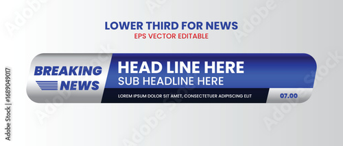 Lower third tv header, headline and news bars. Vector modern colorful blue white. video title or television news bar isolated template.