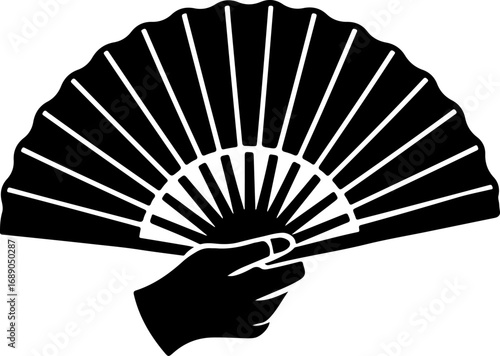 Hand fan black silhouette vector illustration