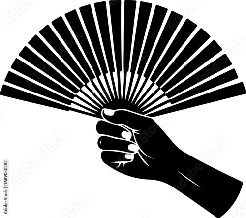 Hand fan black silhouette vector illustration