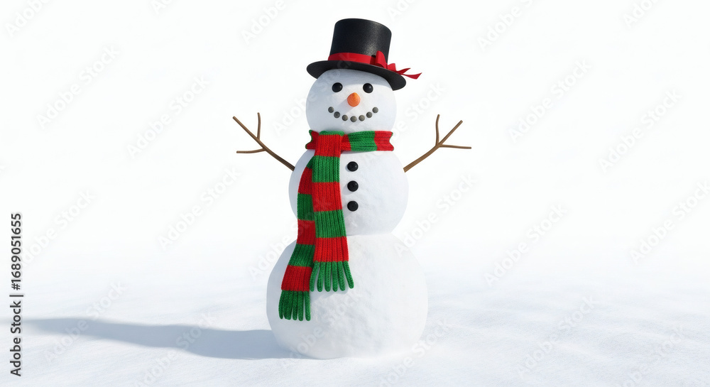 Fototapeta premium Festive Snowman Smiling in Winter Wonderland, Celebrating the Joy of the Holiday Season With Style