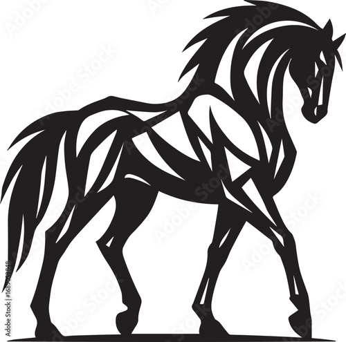 Stylized Black and White Horse Illustration equine animal