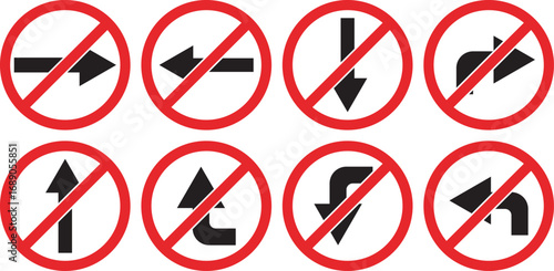 Essential road safety signs prohibiting various turns with clear and concise symbols for transportation design