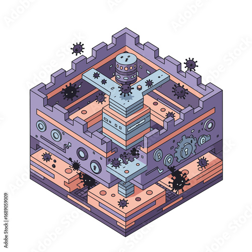 Advanced Cybersecurity Threat Mitigation Vector Illustration for Data Protection Strategy