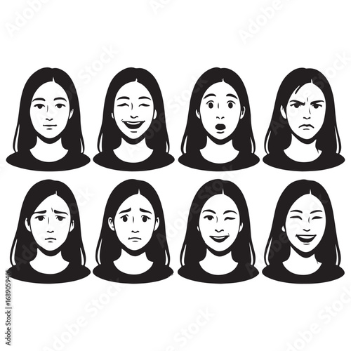 facial expression variation set of a young woman vector