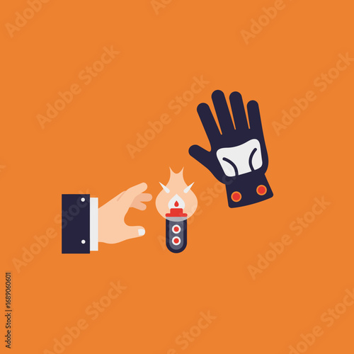 A compelling flat illustration depicting a vulnerable hand nearing a flame, juxtaposed with a robust safety glove, emphasizing the critical importance of protection.