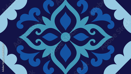 Intricate Blue Floral Pattern with Repeating Symmetrical Design ornamental