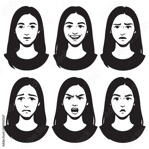 facial expression variation set of a young woman vector