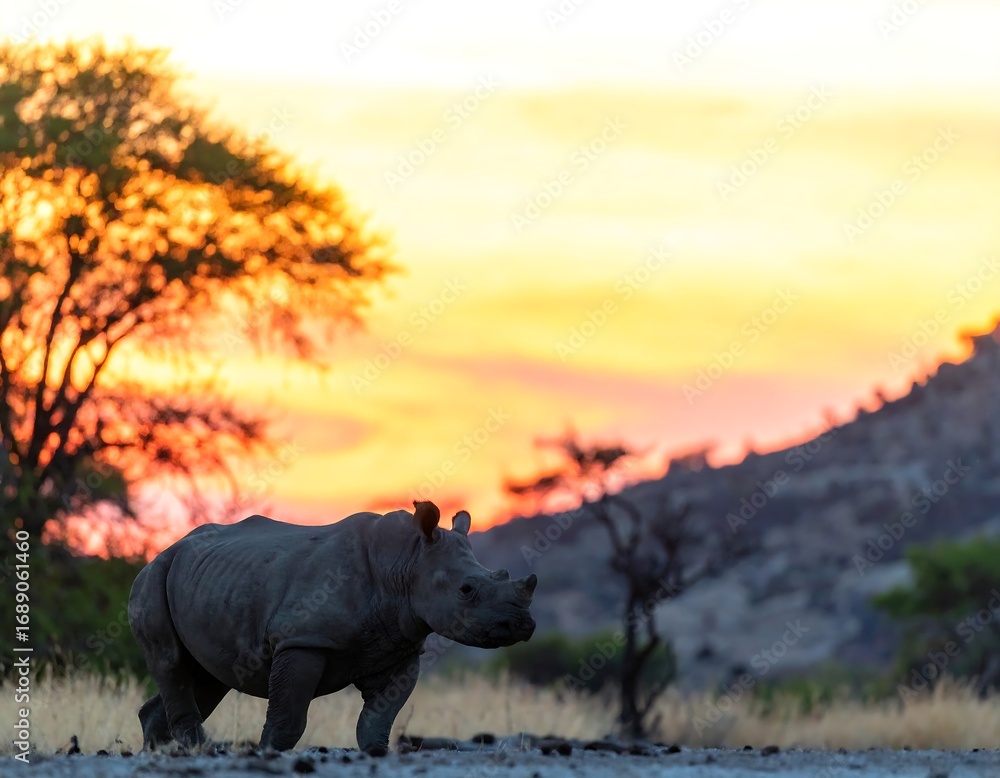 Fototapeta premium Silhouette rhino at sunset
