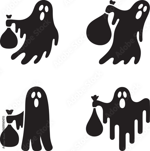 Set of Halloween Ghost Silhouettes with Sacks – Spooky Vector Icons Collection 