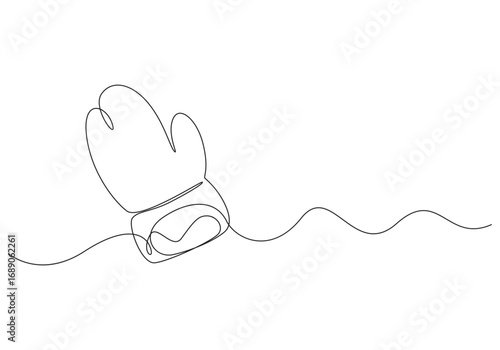 Continuous one line art Christmas mittens,