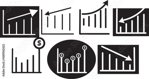 Business graphs and charts icons. Chart and diagram Icon.