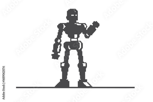 Pixelated Robot Silhouette on White Background Design