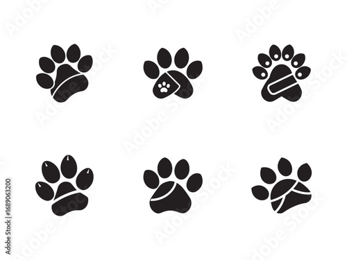 Collection of animal paw print icons showcasing various designs and styles for pet related projects and creative endeavors highlighting wildlife and domestic animals