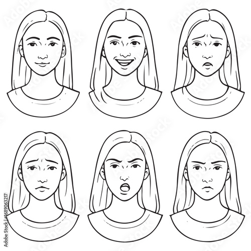 facial expression variation set of a young woman vector