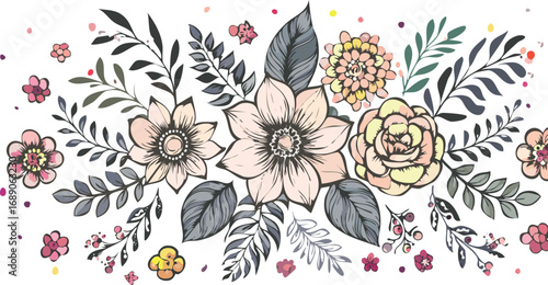 Delicate floral arrangement with leaves and berries flowers pink