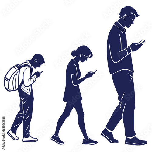 Evolution of human connection showing people engrossed in their smartphones in a modern digital age