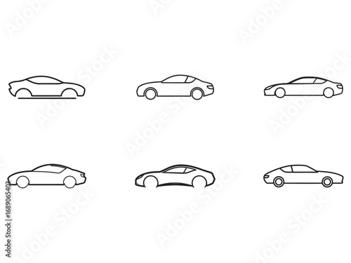 Collection of Automotive Line Icons Depicting Various Car Models Vector Design for Transportation Industry and Automotive Engineering Use