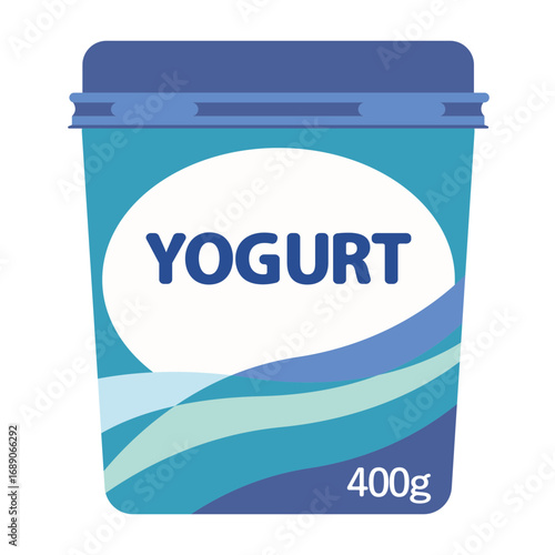 A stylized illustration of a plastic yogurt container.
